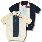 View Item Merc London Mod Striped Knit 3 Button Tipped Polo Shirt